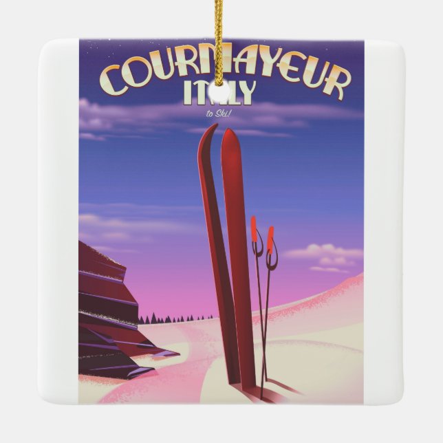 Adorno De Cerámica Poster de esquí italiano Courmayeur (Reverso)