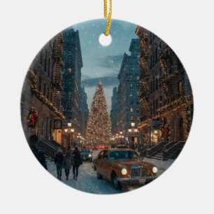 Adorno De Cerámica Póster de la calle de Navidad de la ciudad de Nuev