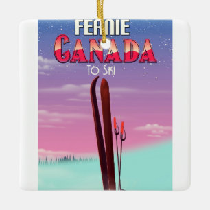 Adorno De Cerámica Póster de viaje de esquí de Fernie Canadá.