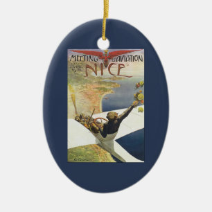 Adorno De Cerámica Póster de viaje vintage, avión sobre Niza Francia