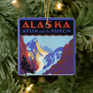 Adorno De Cerámica Póster de viaje vintage de Alaska, Atlin y el Yuko
