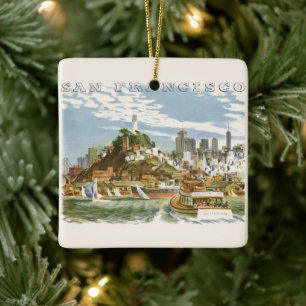 Adorno De Cerámica Póster de viaje vintage de la bahía de San Francis