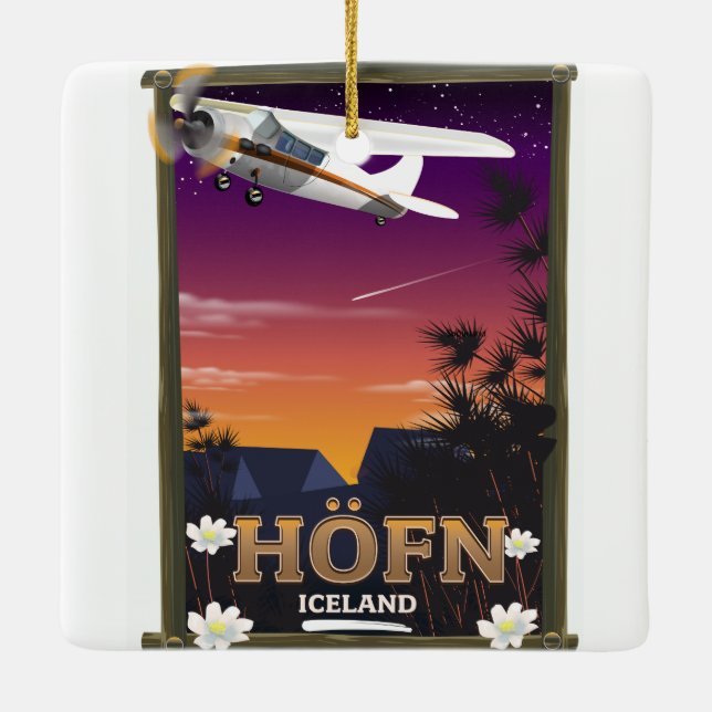 Adorno De Cerámica Poster de vuelos de Höfn Islandia (Reverso)