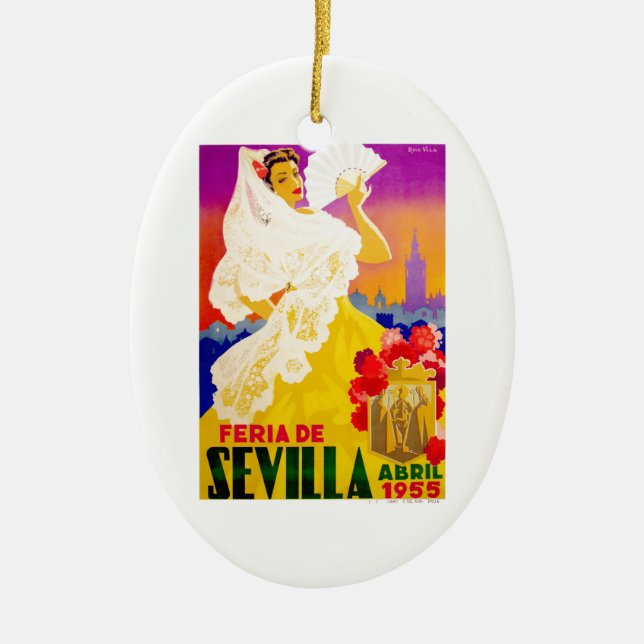 Adorno De Cerámica Poster justo 1955 de España Sevilla abril (Frente)