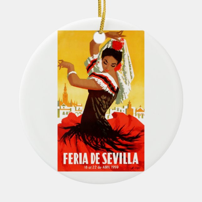 Adorno De Cerámica Poster justo 1959 de España Sevilla abril (Frente)