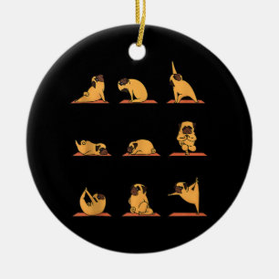 Adorno De Cerámica Posturas de Yoga de Cachorro Pug y Meditación Pug