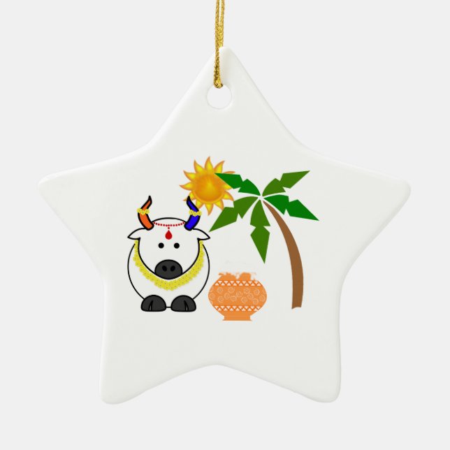 Adorno De Cerámica Pota, vaca y árbol de pongal (Frente)