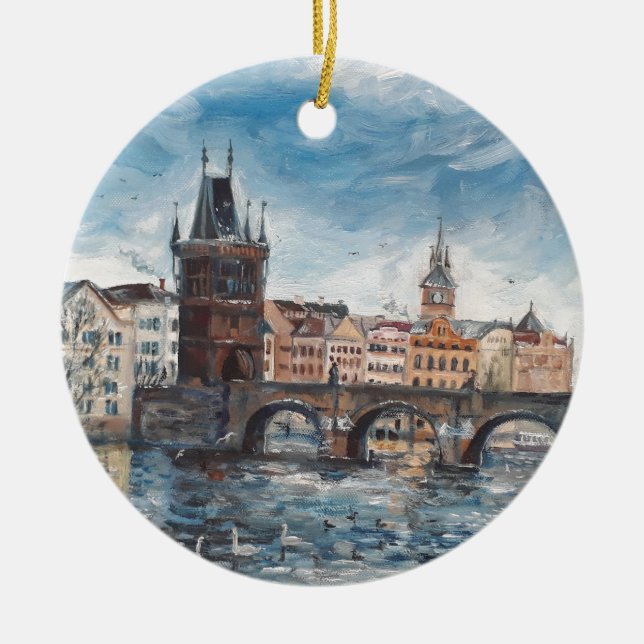 Adorno De Cerámica Prag - pintura del puente de charles (Frente)