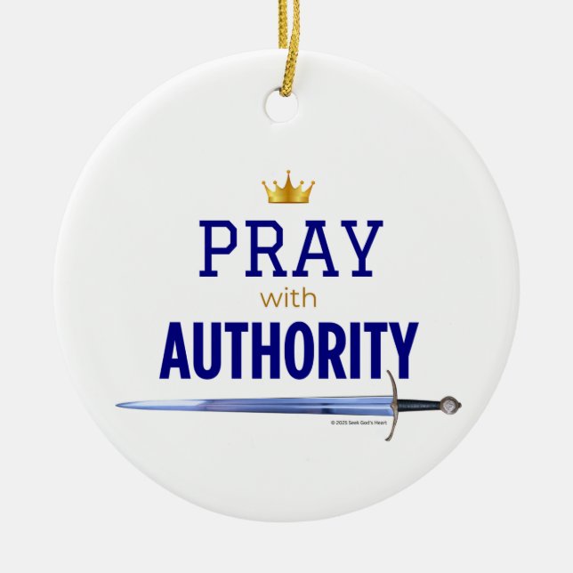 Adorno De Cerámica Pray with Authority - Blue,  (Frente)