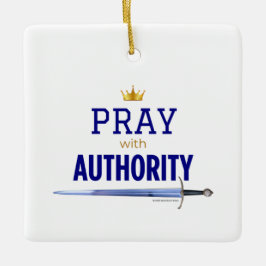 Adorno De Cerámica Pray with Authority - Blue Square, 
