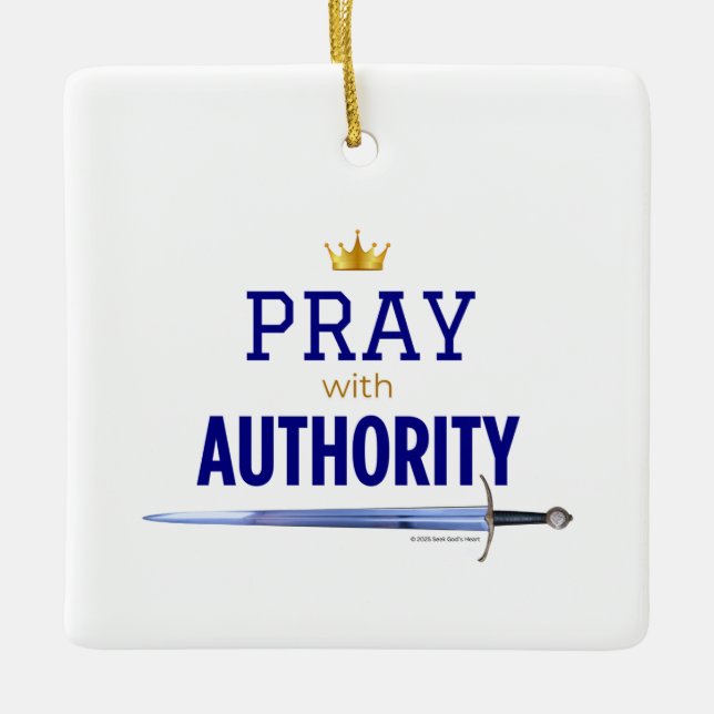 Adorno De Cerámica Pray with Authority - Blue Square,  (Anverso)