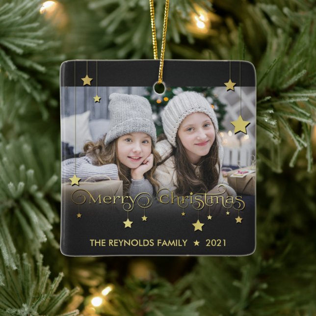 Adorno De Cerámica Precioso oro Feliz Navidad Estrellas (Árbol)