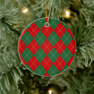 Adorno De Cerámica Preppy Argyle Tartán Diamond Plage Verde Rojo