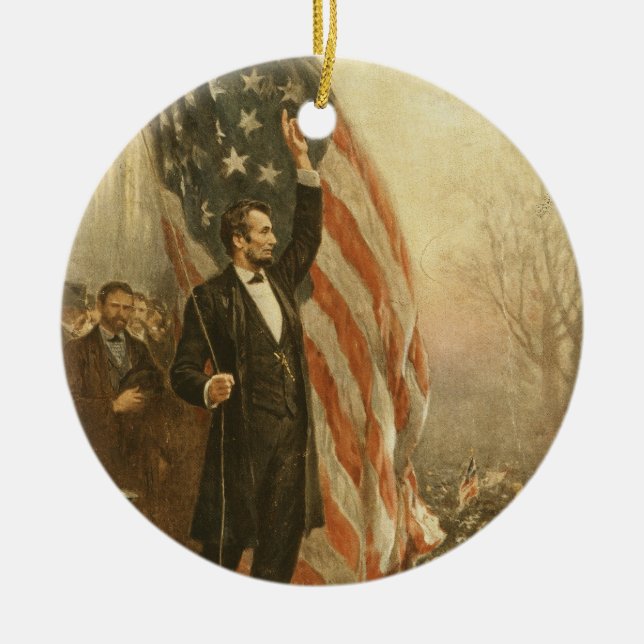 Adorno De Cerámica Presidente Abraham Lincoln bajo la bandera estadou (Frente)