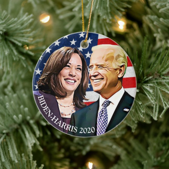Adorno De Cerámica Presidente Biden y VP Harris Keepsake (Árbol)