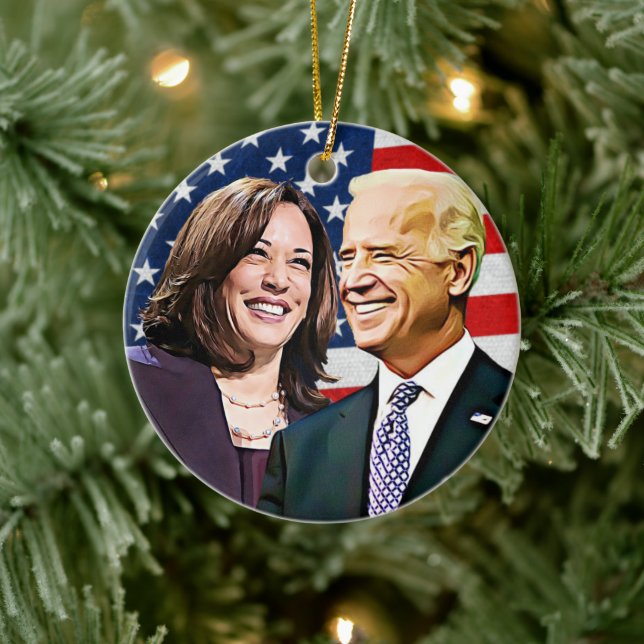 Adorno De Cerámica Presidente Biden y VP Harris Keepsake (Árbol)