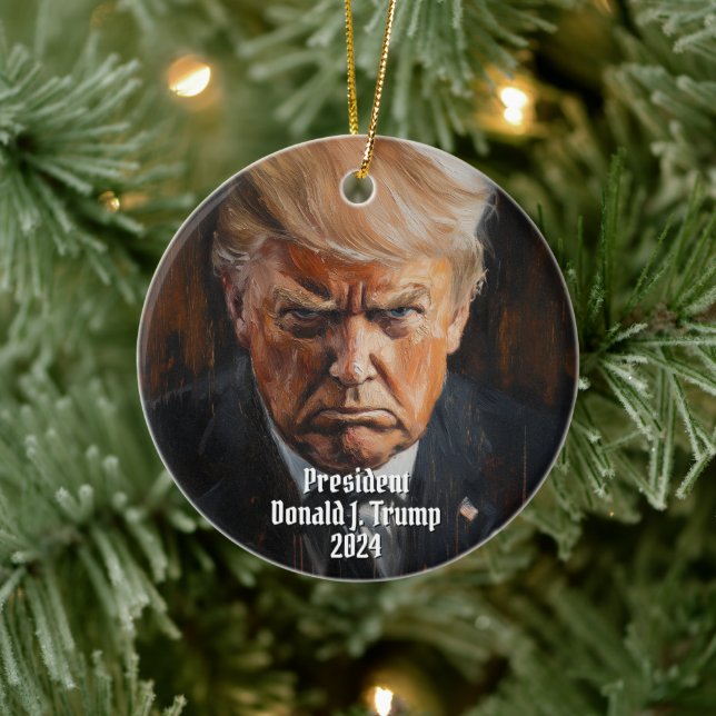 Adorno De Cerámica Presidente Donald J. Trump Mug Disparado Keepsake  (Árbol)