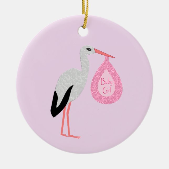 Adorno De Cerámica Pretty Pink Baby Girl Stork (Frente)
