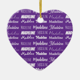 Adorno De Cerámica Pretty Purple Personalized Name Collage Christmas