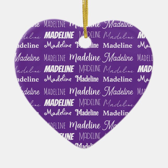 Adorno De Cerámica Pretty Purple Personalized Name Collage Christmas (Frente)