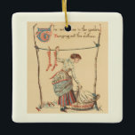 Adorno De Cerámica Pretty Vintage Lady<br><div class="desc">vintage art with painting for the nursery rhyme "sing a song of sixpence" illustrated by the english artist walter crane,  with the maid in the garden hanging out the clothes. With writing "the maid was in the garden hanging out the clothes"</div>