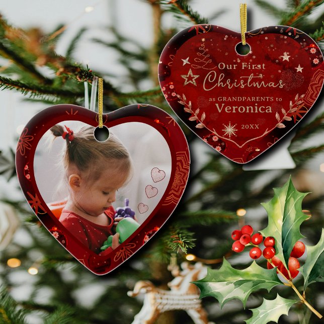 ADORNO DE CERÁMICA PRIMER AÑO COMO FOTO DE LOS ABUELOS (FIRST YEAR AS GRANDPARENTS PHOTO CERAMIC ORNAMENT)