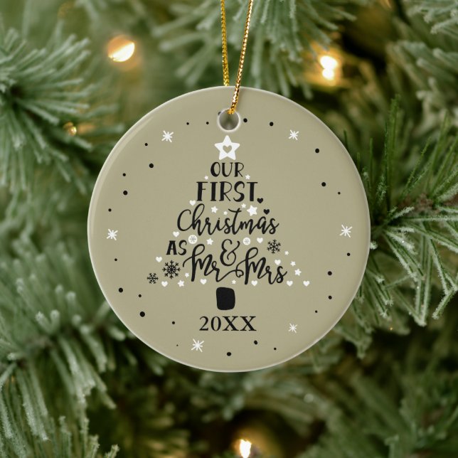 Adorno De Cerámica Primer año navideño verde sabio (Árbol)