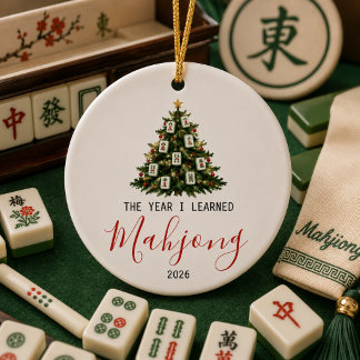 Adorno De Cerámica Primer año que aprendí mahjong navidad