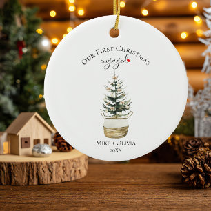 Adorno De Cerámica Primer árbol de Navidad comprometido con lazos dor