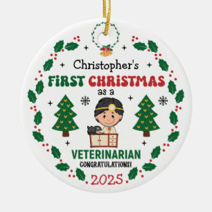 Adorno De Cerámica Primer árbol de Navidad veterano personalizado