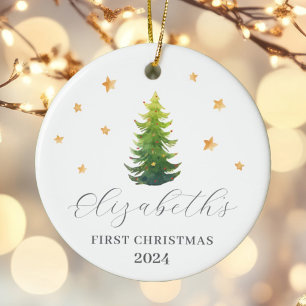 Adorno De Cerámica Primer árbol festivo navideño del bebé personaliza