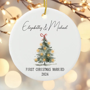 Adorno De Cerámica Primer árbol navideño de navidad con acuarela case