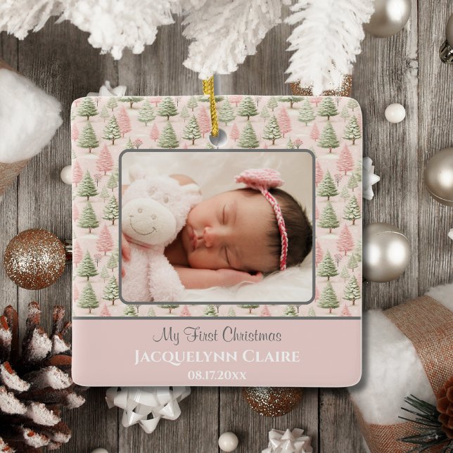 Adorno De Cerámica Primer bebé de Navidad foto invierno Pink Keepsake (Subido por el creador)