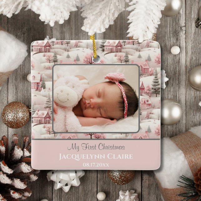 Adorno De Cerámica Primer bebé de Navidad foto invierno Pink Keepsake (Subido por el creador)