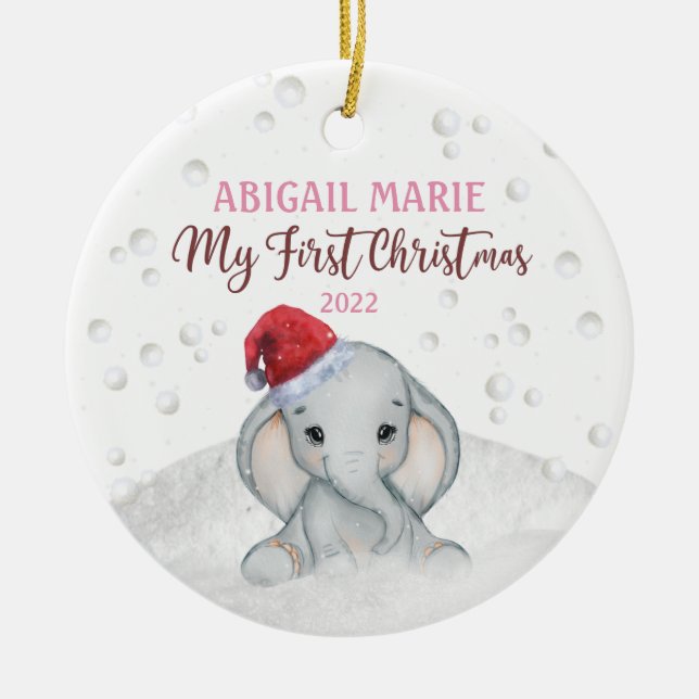Adorno De Cerámica Primer bebé elefante de Navidades de vacaciones (Frente)