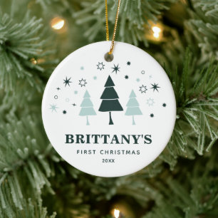 Adorno De Cerámica Primer bosque de invierno personalizado de Navidad