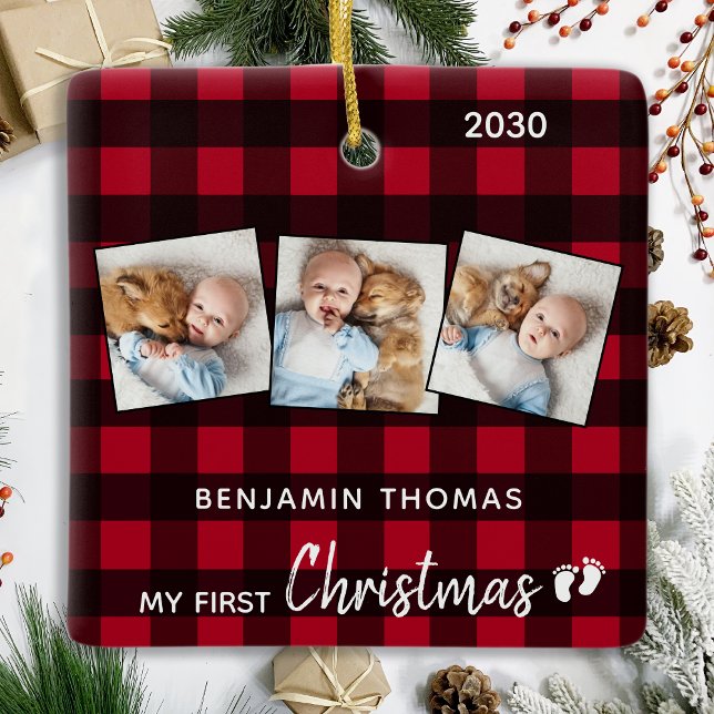 Adorno De Cerámica Primer Búfalo Rojo De Navidad Tapado 3 Bebé Fotogr (Subido por el creador)