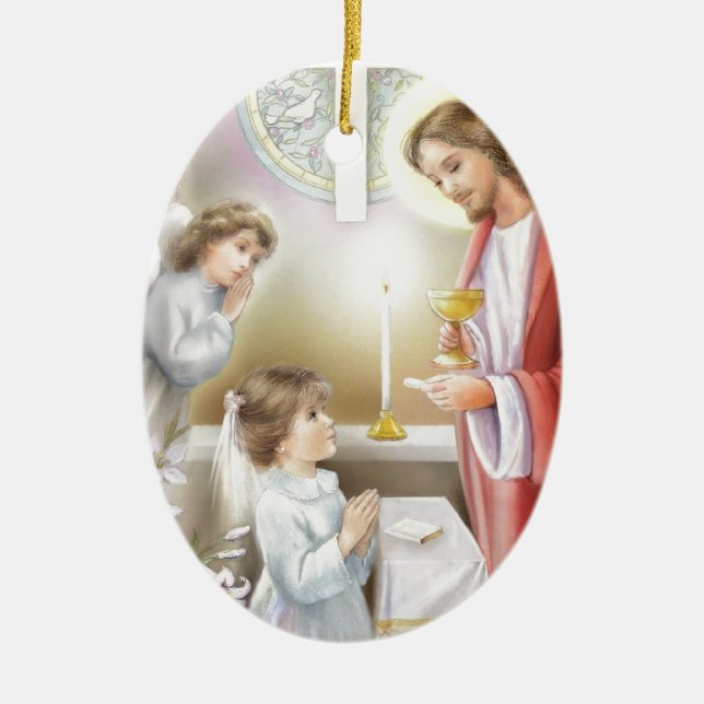 Adorno De Cerámica Primer chica de la comunión santa (Frente)