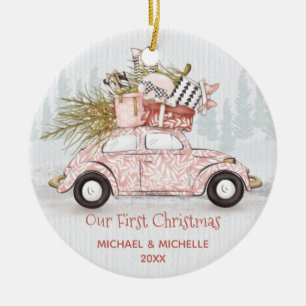 Adorno De Cerámica Primer coche vintage navideño