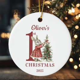 Adorno De Cerámica Primer conejo de Navidades de bebé personalizado
