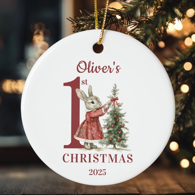 Adorno De Cerámica Primer conejo de Navidades de bebé personalizado (Subido por el creador)