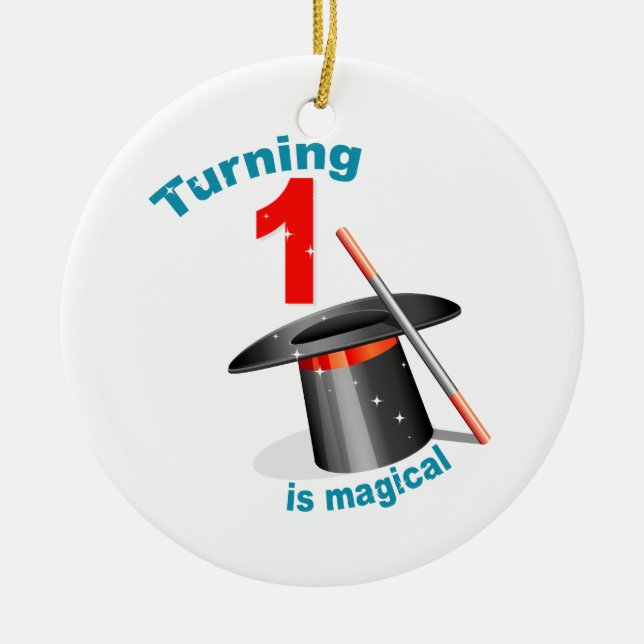 Adorno De Cerámica Primer cumpleaños del Fiesta Mágico (Frente)