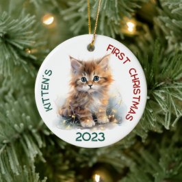 Adorno De Cerámica Primer diseño navideño de Kitten personalizado