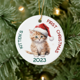 Adorno De Cerámica Primer diseño navideño de Kitten personalizado