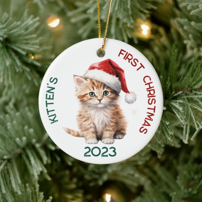 Adorno De Cerámica Primer diseño navideño de Kitten personalizado (Árbol)