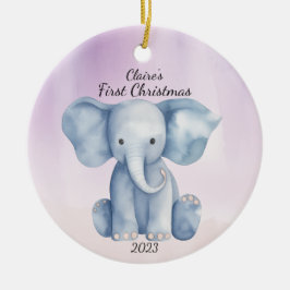 Adorno De Cerámica Primer Elefante de Navidad Rosa Personalizado