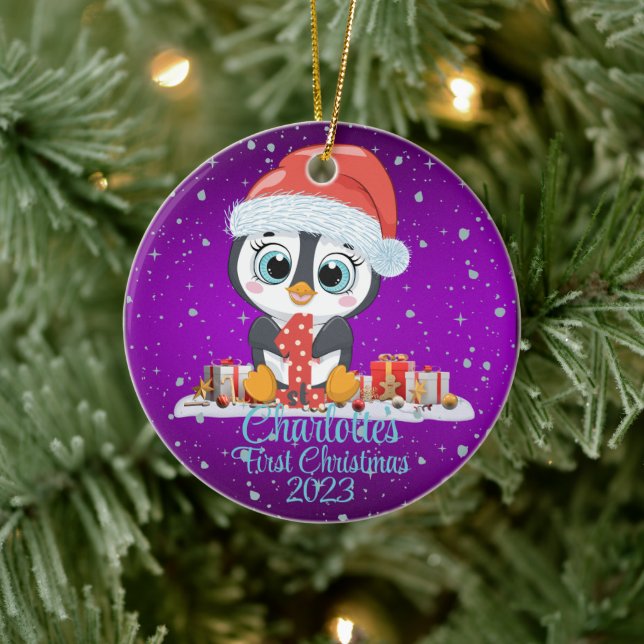 Adorno De Cerámica Primer gorra de la primera Navidad lindo pingüino  (Árbol)