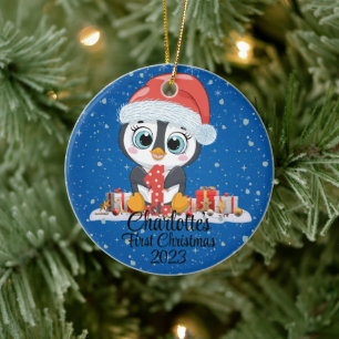 Adorno De Cerámica Primer gorra de la primera Navidad lindo pingüino 