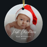 Adorno De Cerámica Primer guión de foto de Personalizado de Navidad p<br><div class="desc">Primer guión de foto de Personalizado de Navidad para bebé</div>