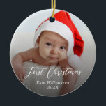 Adorno De Cerámica Primer guión de foto de Personalizado de Navidad p<br><div class="desc">Primer guión de foto de Personalizado de Navidad para bebé</div>